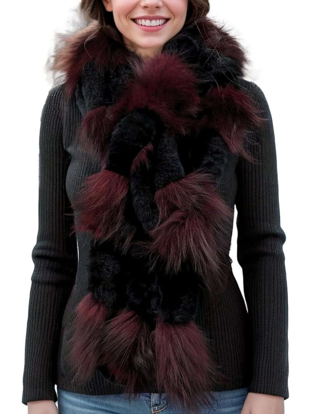 Luxurious Real Rex Rabbit & Fox Fur Scarf - Furry, Fluffy, Warm Winter Accessory